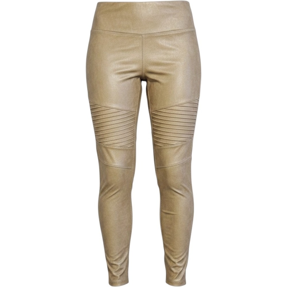 7 For All Mankind Tan Faux Leather Moto Leggings High Rise Ribbed Size M 69770